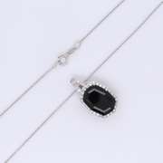 Fabulous White Gold Black Spinel and Diamond Halo Pendant on Chain