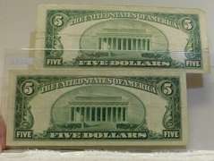 2 Notes: $5. 1953 & 1953-B Silver Certs almost Unc