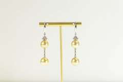 14K White Gold Champagne Pearl Diamond Dangle Statement Earrings