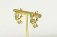 14K Yellow Gold Scalloped Diamond Emerald Statement Bar Earrings
