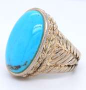 Vintage Sterling Silver Large Oval Turquoise Ring