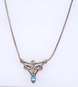 Vintage 925 Sterling Silver Blue Cubic Zirconia Pendant Necklace