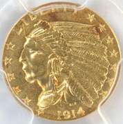 Near Mint key date 1914-P $2.50 Indian Gold Piece. PCGS AU53