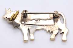Vintage 925 Sterling Silver Cow Brooch