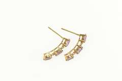 14K Yellow Gold Three Stone Oval Amethyst Curved Bar Earrings