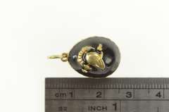 14K Yellow Gold Black Enamel Russian Helmet Soldier Egg Charm/Pendant