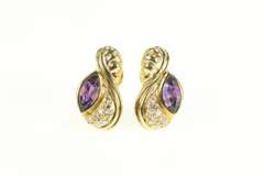 14K Yellow Gold 2.48 Ctw Amethyst Diamond Grooved French Clip Earrings