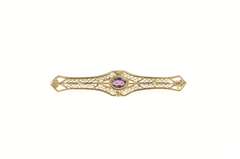 14K Yellow Gold Victorian Amethyst Ornate Filigree Bar Pin/Brooch