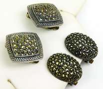 2 Pairs of Sterling Marcasite Clip Earrings