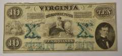 October 15th 1862 $10 Virginia Treasury Note, Circulated.