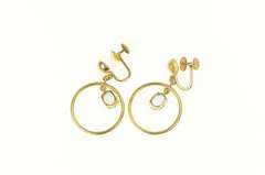 14K Yellow Gold 1950's Blue Topaz Circle Dangle Screw Back Earrings