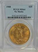 Super PCGS MS64 graded 1908 No Motto St. Gaudens $20 Gold