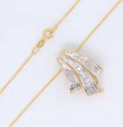 Powerful Yellow Gold Baguette Fan Slide Diamond Pendant on Chain