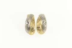 10K Yellow Gold Diamond Cut Two Tone Curved Statement Earrings