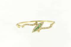 14K Yellow Gold 2.00 Ctw Navette Emerald Diamond Bangle Bracelet