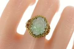 Silver Carved Floral Jade Ornate Woven Filigree Ring