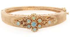 Vintage Round Opal Heirloom Bangle Bracelet in 14K
