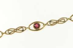 Gold Filled Ornate Retro Sim. Ruby Ornate Twist Link Bracelet