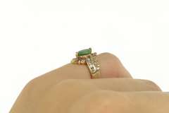 14K Yellow Gold Marquise Natural Emerald Diamond Bypass Ring