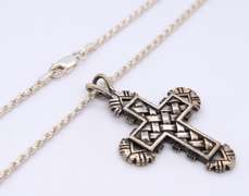 Vintage 925 Sterling Silver Cross Pendant on Rope Chain