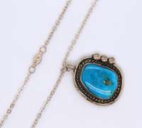 Vintage 925 Sterling Silver Turquoise Pendant on Chain