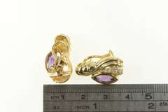 14K Yellow Gold 2.48 Ctw Amethyst Diamond Grooved French Clip Earrings