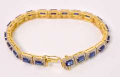 Sensational 15.00CTW Sapphire & 3.75CTW Diamond Bracelet in Gold Plated Sterling Silver