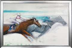 Siamak Etemadi Original Oil on Canvas "Horse Race"