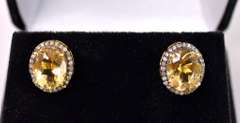 Elegant 5.00CTW Citrine & 0.50CTW Diamond Earrings in Gold Plated Sterling Silver