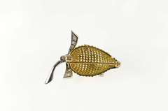 14K Yellow Gold 0.48 Ctw Retro Diamond Two Tone Flower Bud Pin/Brooch