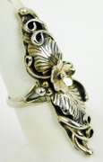 Signed FH Navajo Sterling Squash Blossom Ring, 6