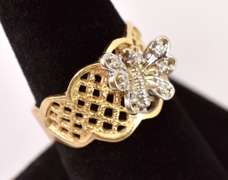 Delightful Diamond Butterfly Ring in 14K Two-Tone Gold