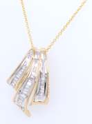 Powerful Yellow Gold Baguette Fan Slide Diamond Pendant on Chain