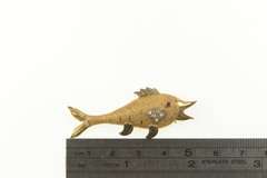 14K Yellow Gold 1930's Diamond Syn. Ruby Eyed Fish Unique Pin/Brooch