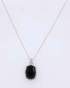 Fabulous White Gold Black Spinel and Diamond Halo Pendant on Chain