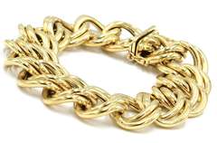 Polished Yellow Gold Double Link Wide Bracelet and Necklace Set