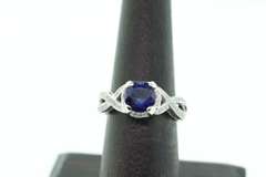 LADIES 18K WHITE GOLD SAPPHIRE AND DIAMOND RING