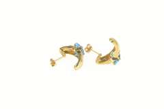 10K Yellow Gold Oval Blue Topaz Diamond Accent Curved Earrings