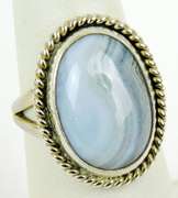 Signed Nakai Sterling Blue Lacy Agate Ring, Size 6