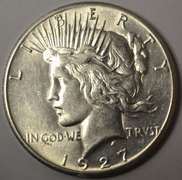 1927 Peace Silver Dollar Better Date, AU.