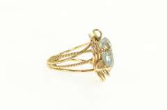 14K Yellow Gold 1950's Blue Topaz Ornate Heart Love Symbol Ring