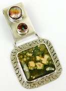 Massive Sterling Agate & Gemstones  Signed Pendant
