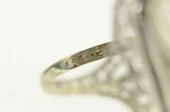 14K White Gold Art Deco Camphor Glass Filigree Diamond Ring