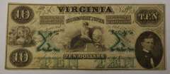 October 15th 1862 $10 Virginia Treasury Note, Circulated.