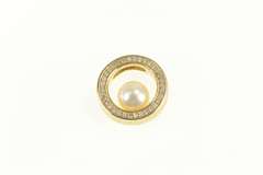 14K Yellow Gold 7.5mm Pearl Diamond Circle Statement Pendant