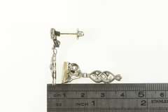 14K White Gold 0.80 Ctw Art Deco VS Diamond Orante Dangle Earrings