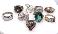 Vintage 925 Sterling Silver Group Lot of 9 Rings