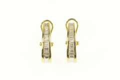 14K Yellow Gold 1.28 Ctw Baguette Diamond Hoop French Clip Earrings