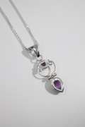 .925 Sterling Silver Pendant w/ Natural Amethyst Gem Stones 46mm x 14 mm