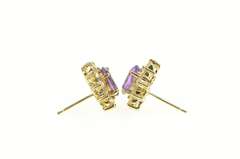 10K Yellow Gold Oval Amethyst CZ Halo Classic Stud Earrings